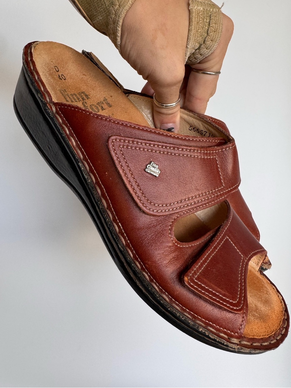 Finn Comfort Jamaika Brown Leather Slides Sandals 40 D Wide